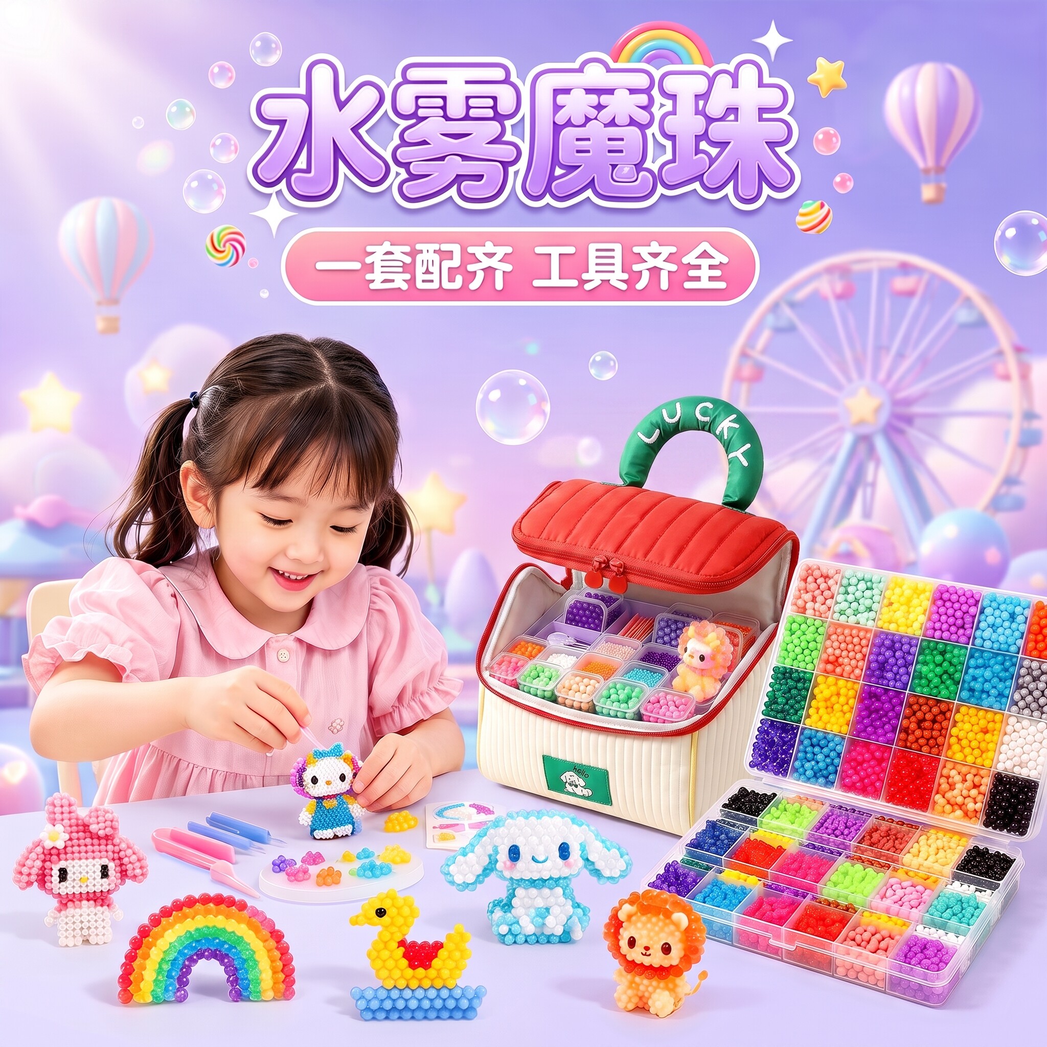 水雾魔珠拼豆豆~免熨烫女孩diy