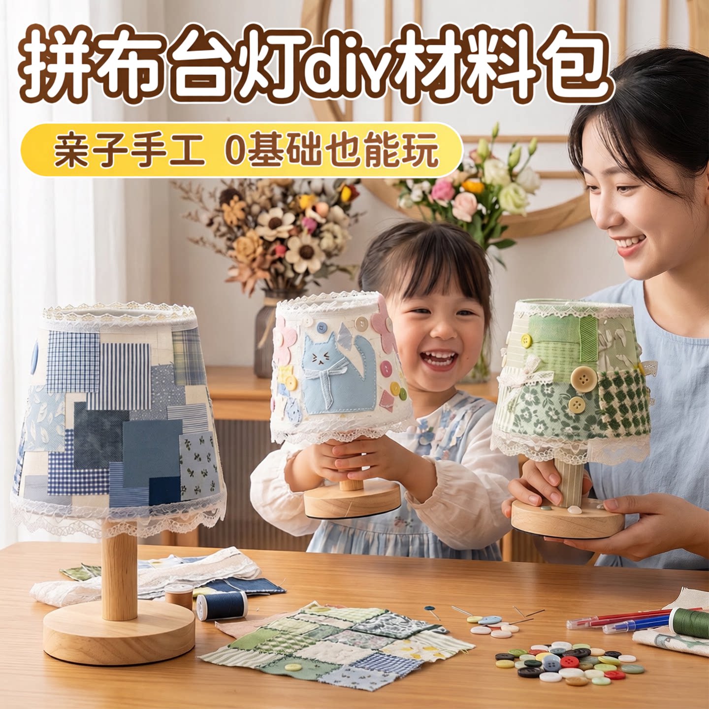 拼布台灯套装儿童自制森系小夜灯