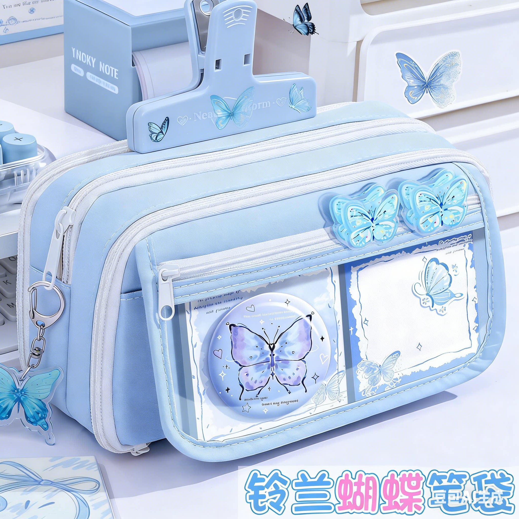 铃兰蝴蝶~2026超火笔袋高颜值ins风文具盒女孩款笔袋女孩小学生透明铅笔盒男孩大容量笔袋初中不撞款文具袋