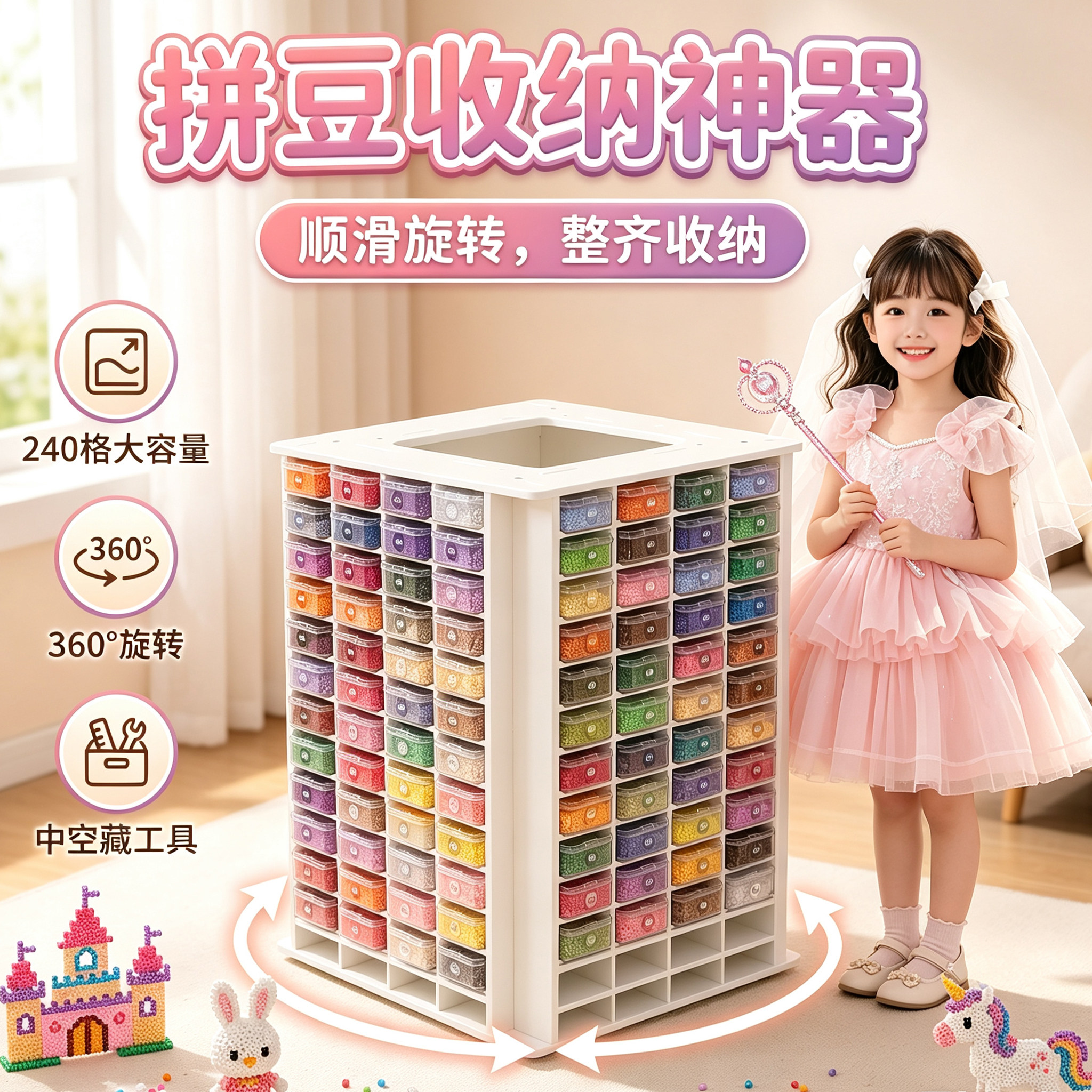 拼豆正版全套工具~旋转收纳盒