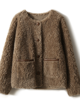 PRATOLA皮毛一体外羊羔毛秋冬衣保暖小香风颗粒绒短女加厚外套