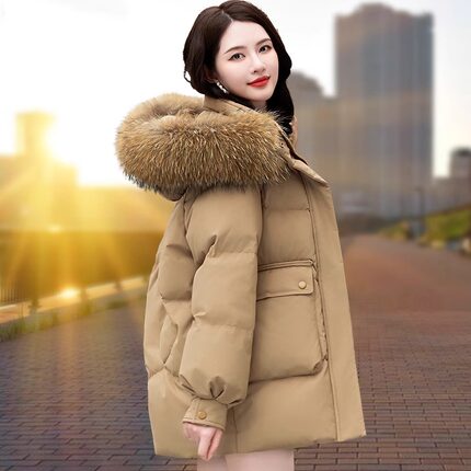 PRATOLA美拉德外套2026新款狐狸毛领羽绒服女冬中长款保暖派克