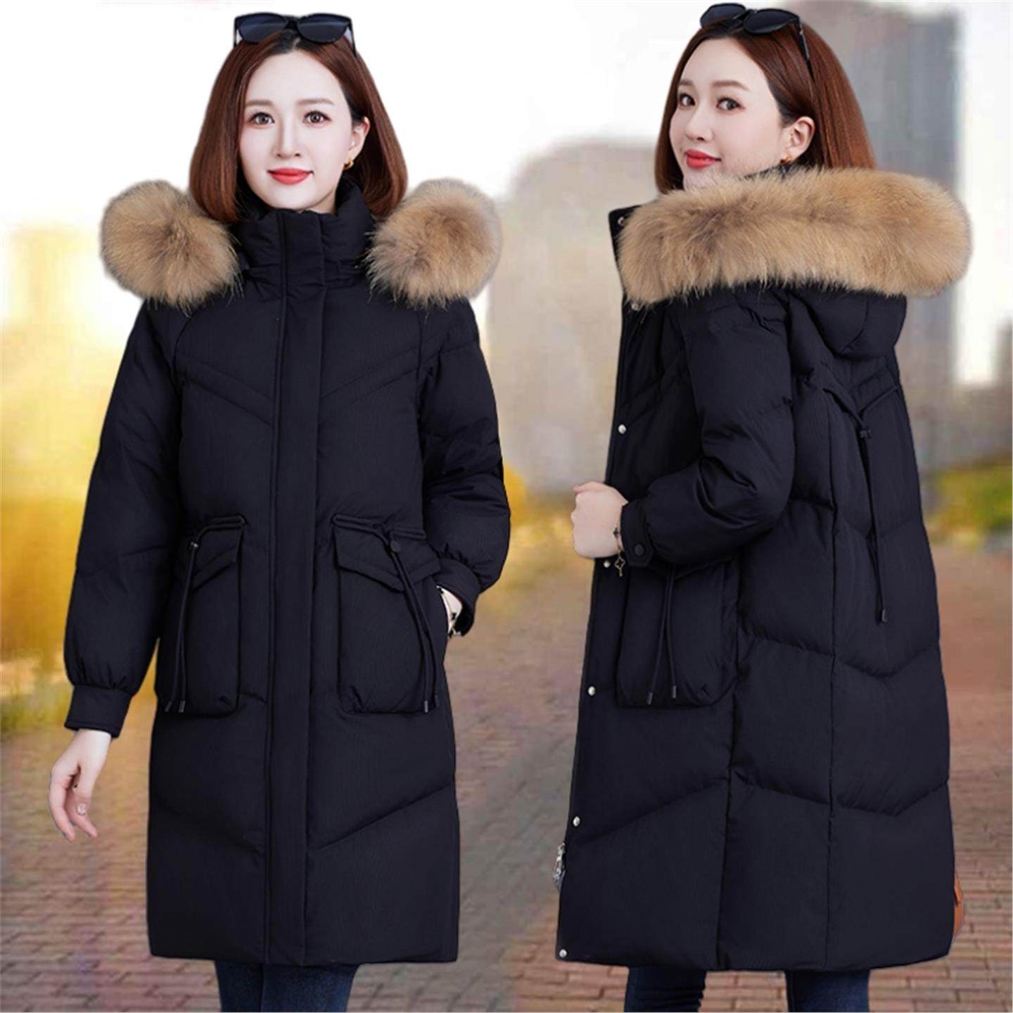 PRATOLA长款羽绒服女款2025冬季新款加厚真毛领宽松90白鸭绒外套