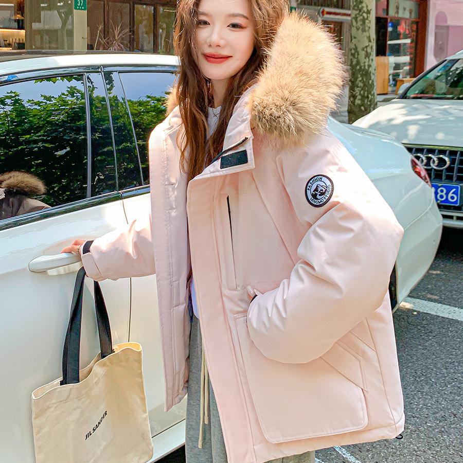 PRATOLA工装羽绒服女款2025新款小个子真毛领加厚白鸭绒派克工装