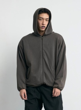 Terrawear 双层厚实重磅秋冬宽松三口袋连帽水洗复古拉链卫衣