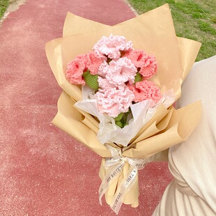 康乃馨手工花束diy材料包钩针编织毛线母亲节送妈妈礼物长辈解闷