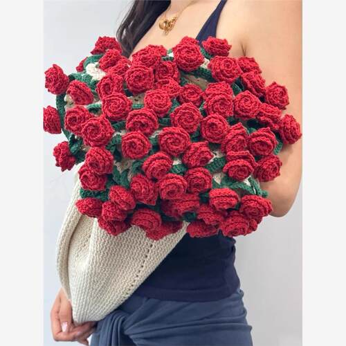 玫瑰花束毯子手工编织diy材料包毛线钩织尖角花朵礼物七夕送女友