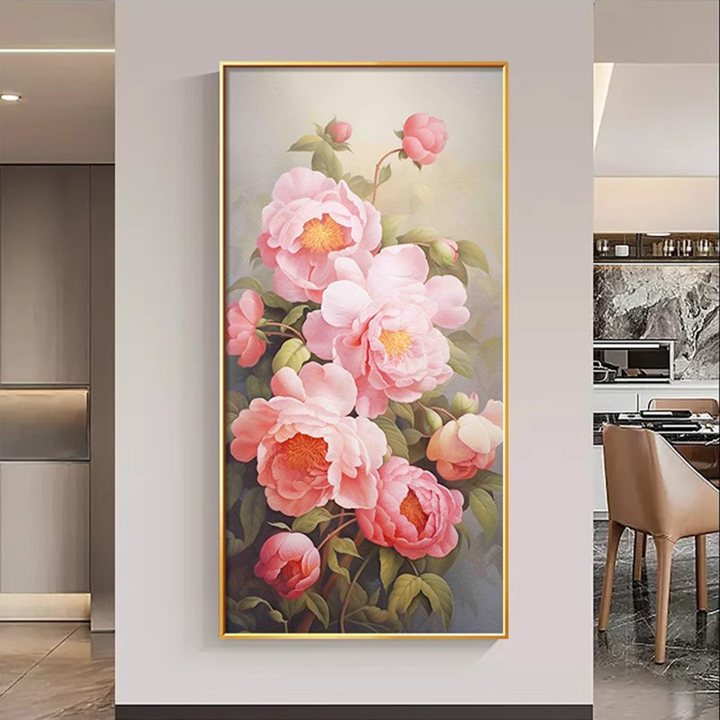 花开富贵牡丹花挂画入户玄关装饰画走廊过道轻奢油画客厅高端壁画