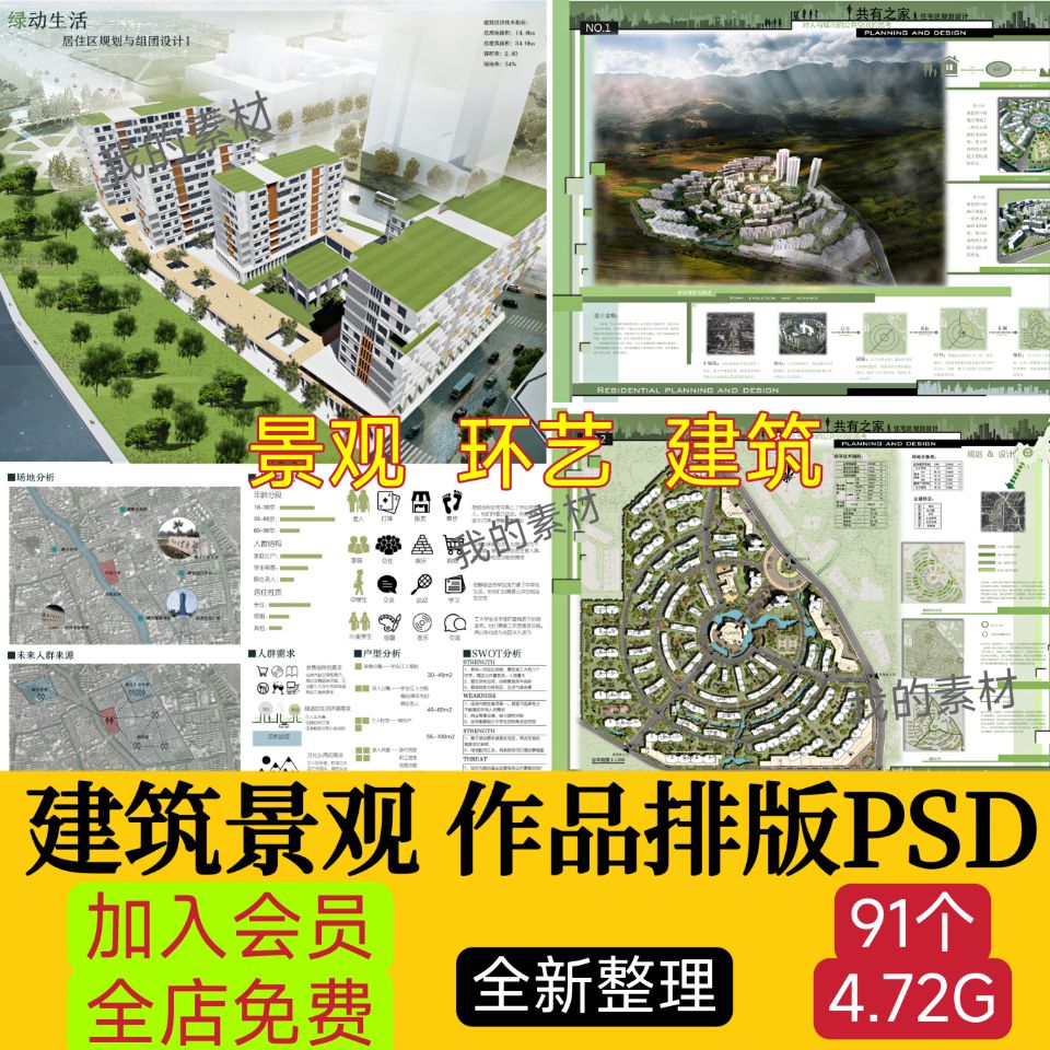 建筑园林景观环艺答辩图册ps画册展板文本作品集模版排版PSD设计