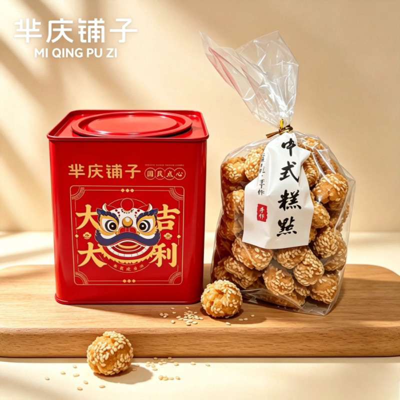 芈庆铺子铁罐装开口笑芝麻球上海特产糕点点心纯手工香脆怀旧零食