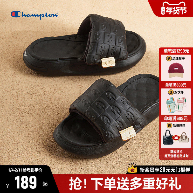 Champion冠军老花拖鞋女25夏季魔术贴一字拖厚底休闲户外沙滩拖鞋,女鞋,一字拖,淘宝优惠券,粉丝福利购,淘宝优惠卷