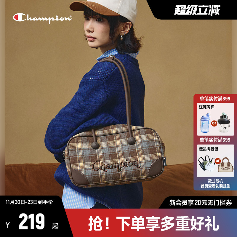 Champion巧克力波士顿包单肩包女2025秋冬新款复古百搭男公文包