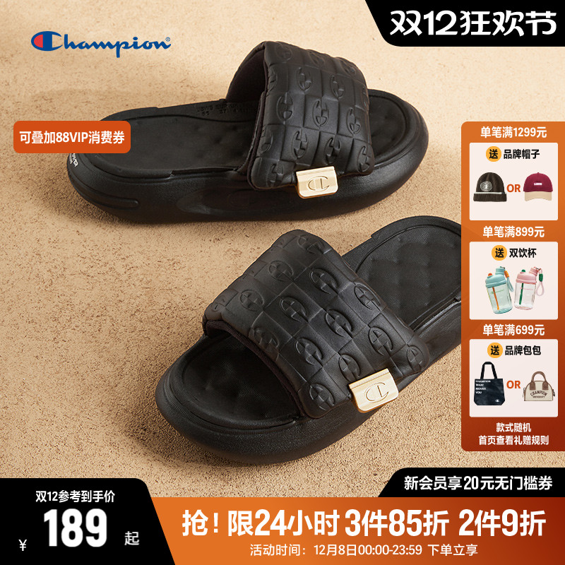 Champion冠军老花拖鞋女25夏季魔术贴一字拖厚底休闲户外沙滩拖鞋