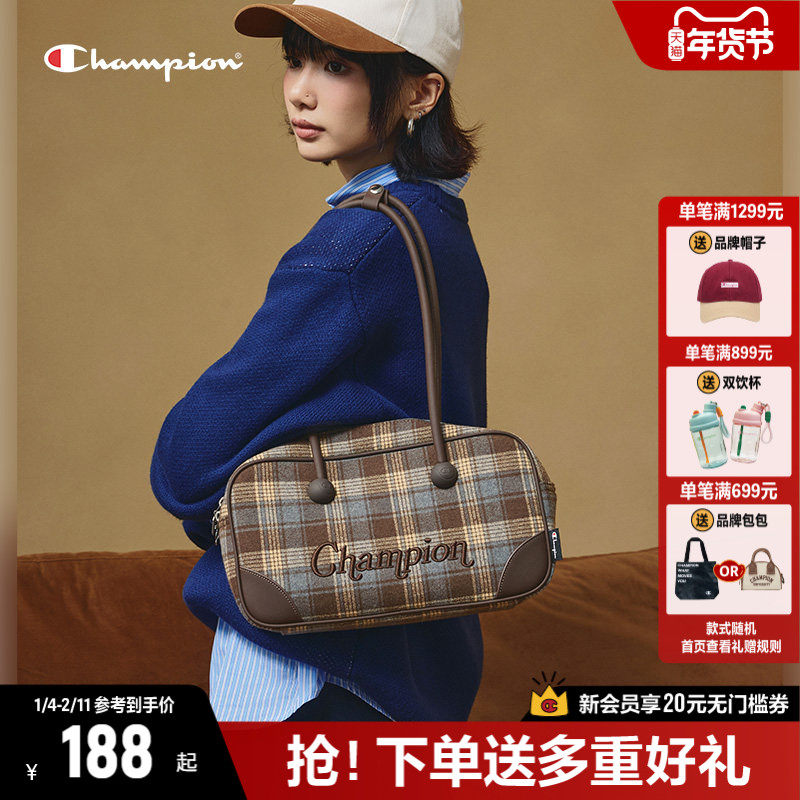 Champion巧克力波士顿包单肩包女2025秋冬新款复古百搭男公文包