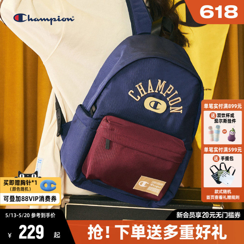 Champion冠军双肩包女学生书包简约刺绣logo耐磨男帆布包