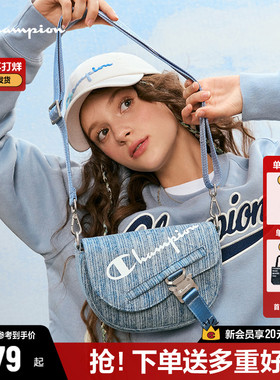 Champion冠军单肩包女2025冬季丹宁老花斜挎马鞍包单肩包斜挎包
