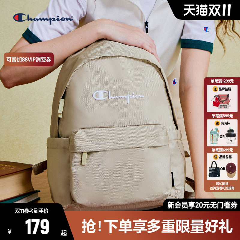 Champion冠军双肩包女学生书包简约刺绣logo耐磨男帆布包大容量