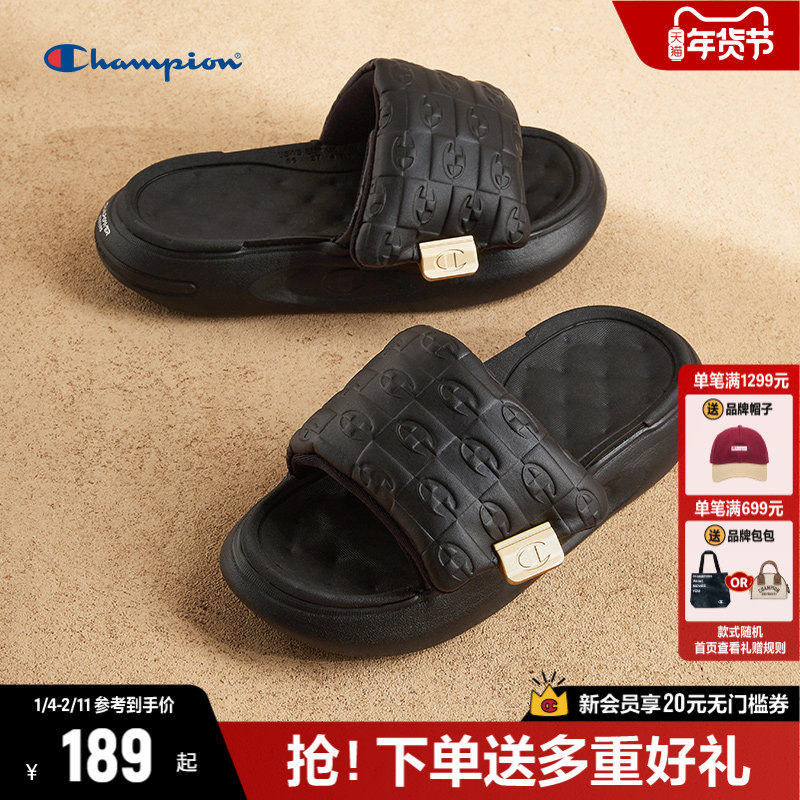 Champion冠军老花拖鞋女25夏季魔术贴一字拖厚底休闲户外沙滩拖鞋,女鞋,一字拖,淘宝优惠券,粉丝福利购,淘宝优惠卷
