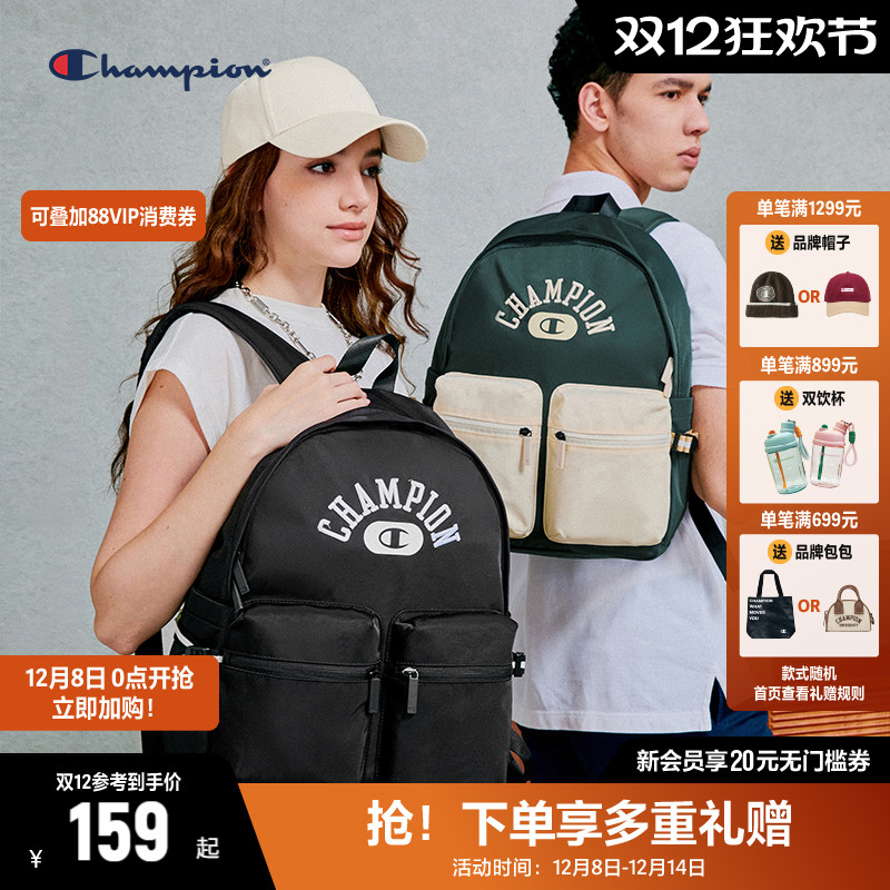 Champion冠军双肩包女秋冬新款书包初中帆布包双肩背包男高中学生