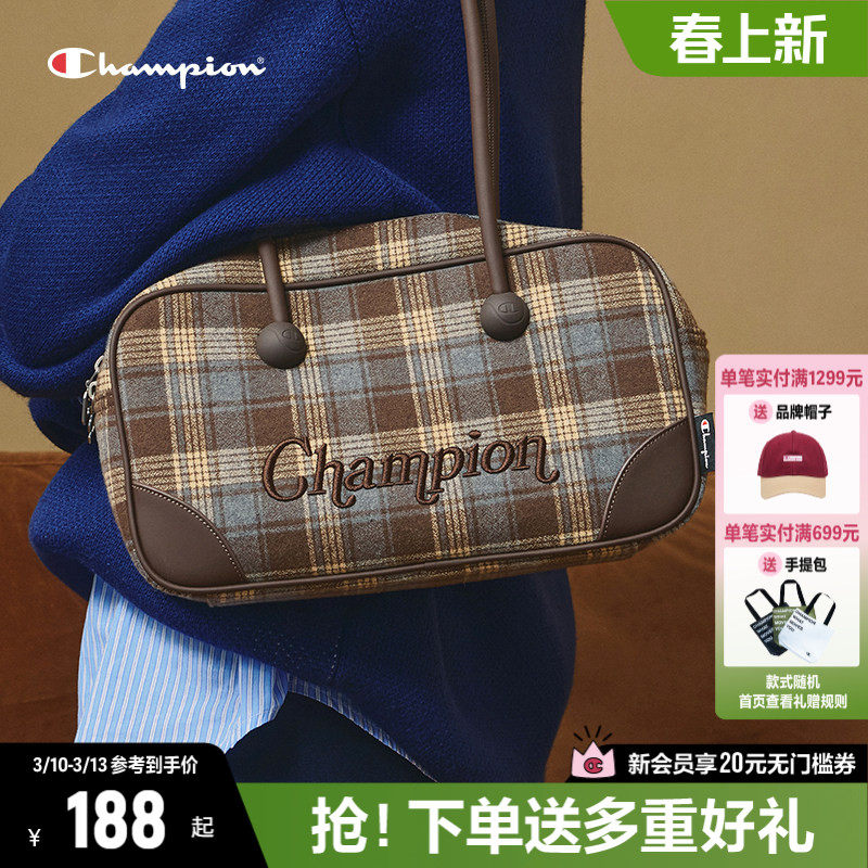 Champion巧克力波士顿包单肩包女2026春季新款复古百搭男公文包