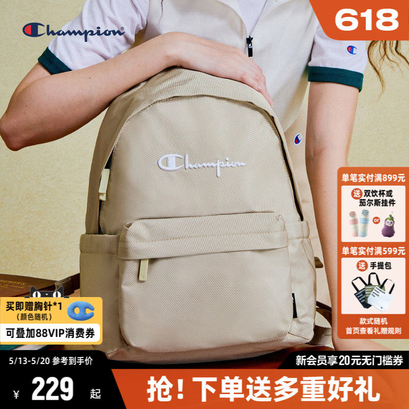Champion冠军双肩包女学生书包简约刺绣logo耐磨男帆布包