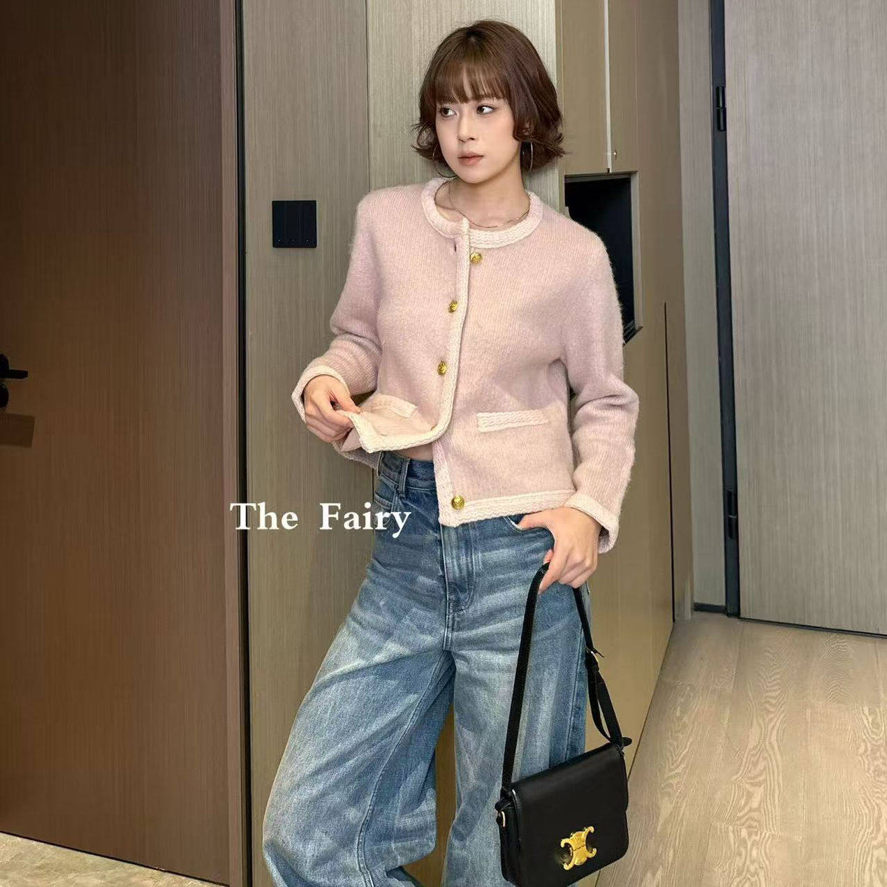 羊绒混纺小香风外套女2025年冬季新款藕粉色上衣名媛气质热销潮