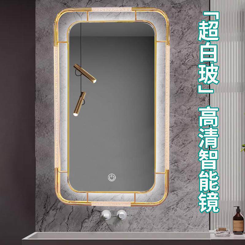 不锈钢水晶灯柱化妆镜轻奢带灯镜