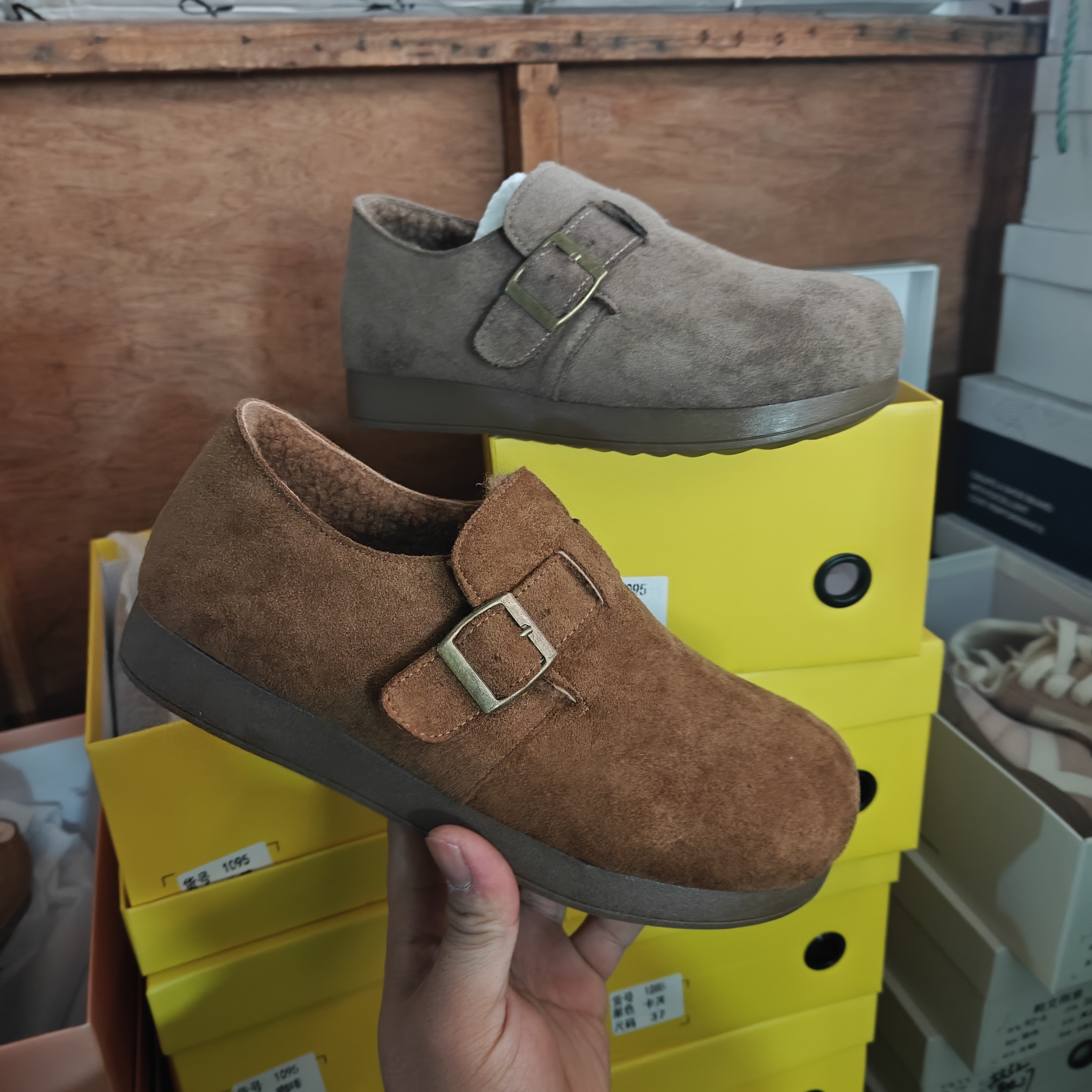 2025冬季新款加绒厚底豆豆勃肯鞋百搭休闲鞋女鞋子复古懒人1095