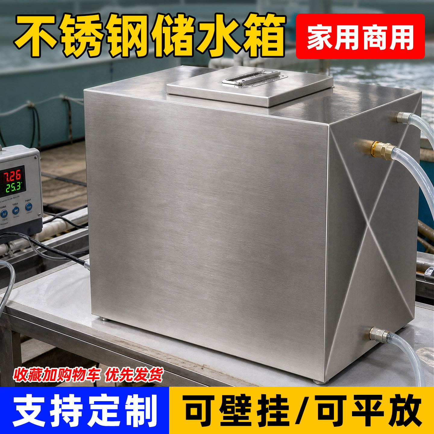 不锈钢储水箱304壁挂式定制家用商用加厚屋顶储水桶长方形工业级