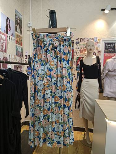 monki花朵碎花油画风系带绑带中长半身裙商场撤柜品牌