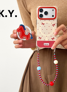 红点蝴蝶磁吸支架手机壳带挂绳适用于苹果17PROmax华为mate80promax背带斜挎手提iphone16四角开孔防摔硬壳