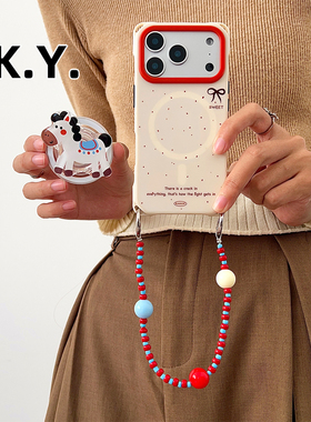 红点英文白色马磁吸支架手机壳带挂绳适用于苹果17PRO华为mate80pro背带斜挎iphone16promax四角开孔防摔硬壳