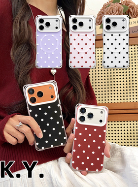 透白波点适用于苹果17promax手机壳挂绳斜挎华为mate80promax简约风苹果16pro手提腕带小米17promax防摔硬壳