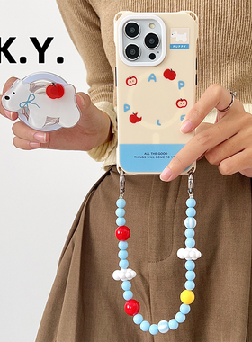 小白狗磁吸支架手机壳带挂绳适用于苹果16PROMAX华为mate60PRO手腕斜挎NOVA14U四角开孔FINDX8U硬壳女