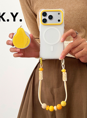黄梨磁吸支架手机壳带挂绳适用于苹果16PRO华为mate80pro背带斜挎iphone17promax四角开孔OPPOFINDX8ULTRA