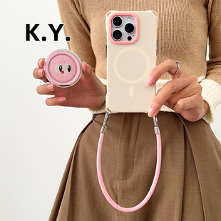 粉色眼睛磁吸旋转支架手机壳适用于苹果16promax手提斜挎可背苹果17pro手腕带防摔华为MATE40pro外壳PURA70P