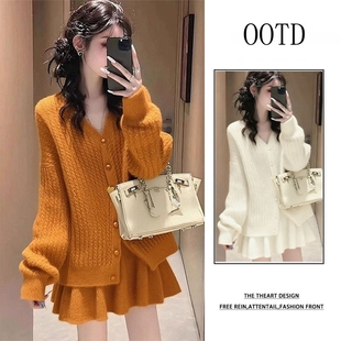 冬装穿搭一整套2026超火韩系独特漂亮圣诞氛围感针织毛衣套装裙子