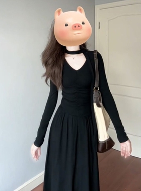 黑色长袖连衣裙子女装深秋初冬季2025新款韩系长裙入秋高级感穿搭
