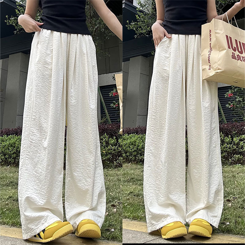 白色奶芙山本裤女夏季薄款垂感休闲慵懒松弛感小个子冰丝阔腿