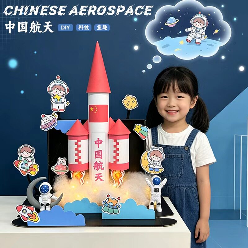 国庆节火箭手工diy材料包中国航天模型太空主题幼儿园作业火箭