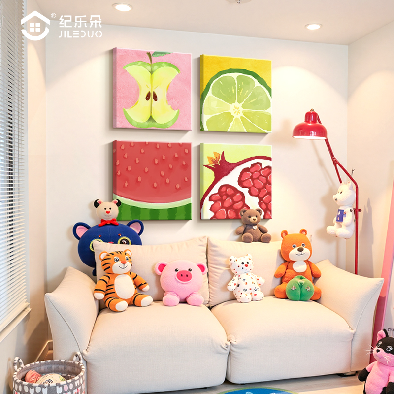 多巴胺儿童房装饰画卡通水果餐厅组合挂画治愈系ins卧室床头壁画图片