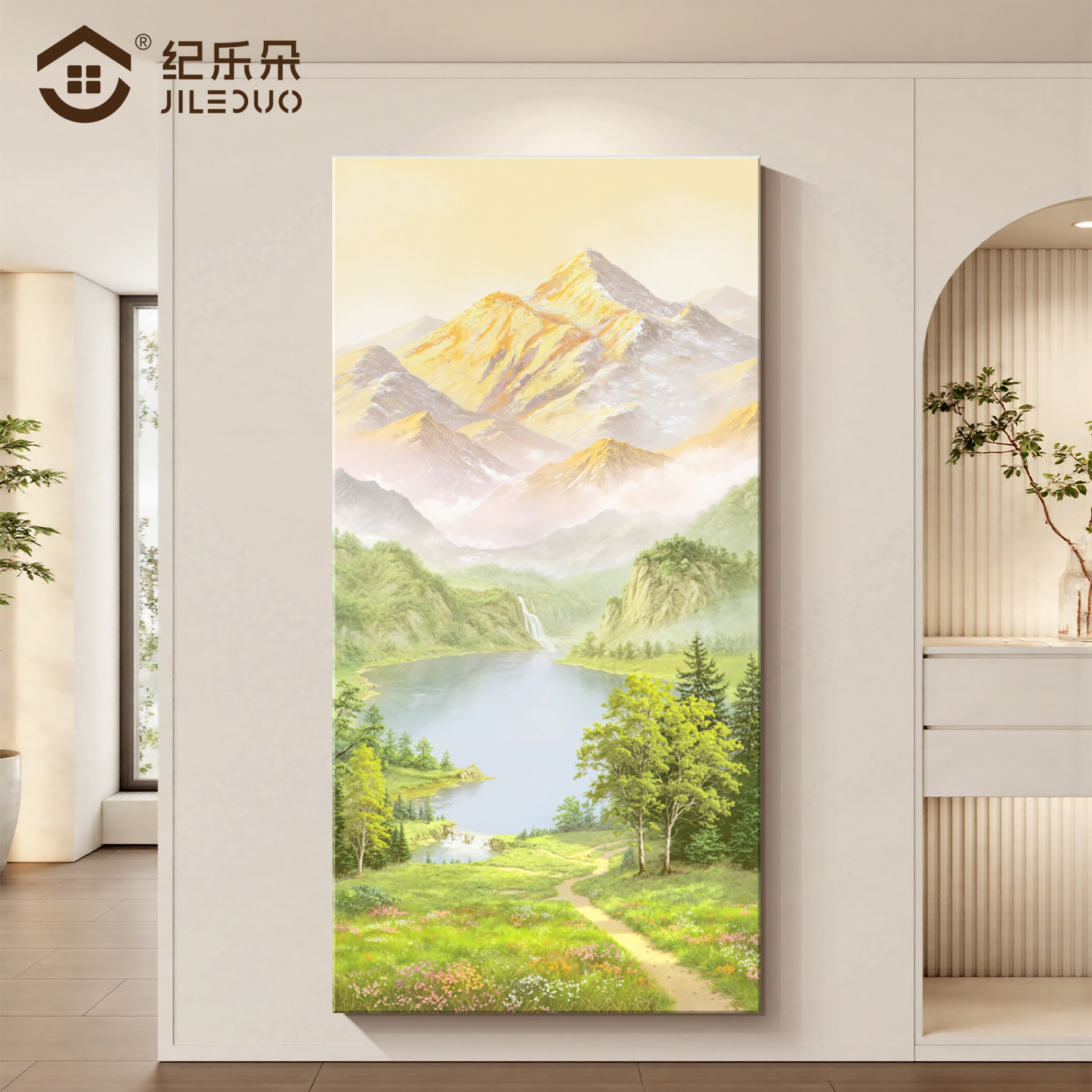 聚宝盆入户玄关装饰画好寓意立体砂岩画流水生财走廊过道尽头挂画图片