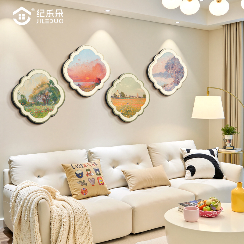 春夏秋冬风景油画奶油风沙发背景墙挂画小清新治愈系客厅装饰壁画图片