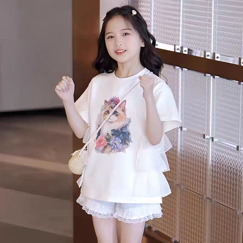 女童白色短袖t恤2025新款儿童