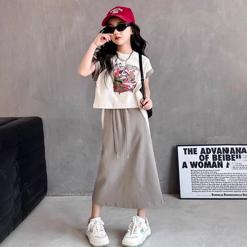 女童夏装短袖套装裙2025新款洋气时髦中大童连衣裙儿童裙子两件套