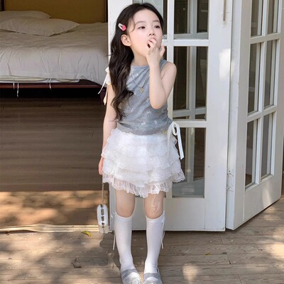 童装2025夏季女童满印蝴蝶结背心
