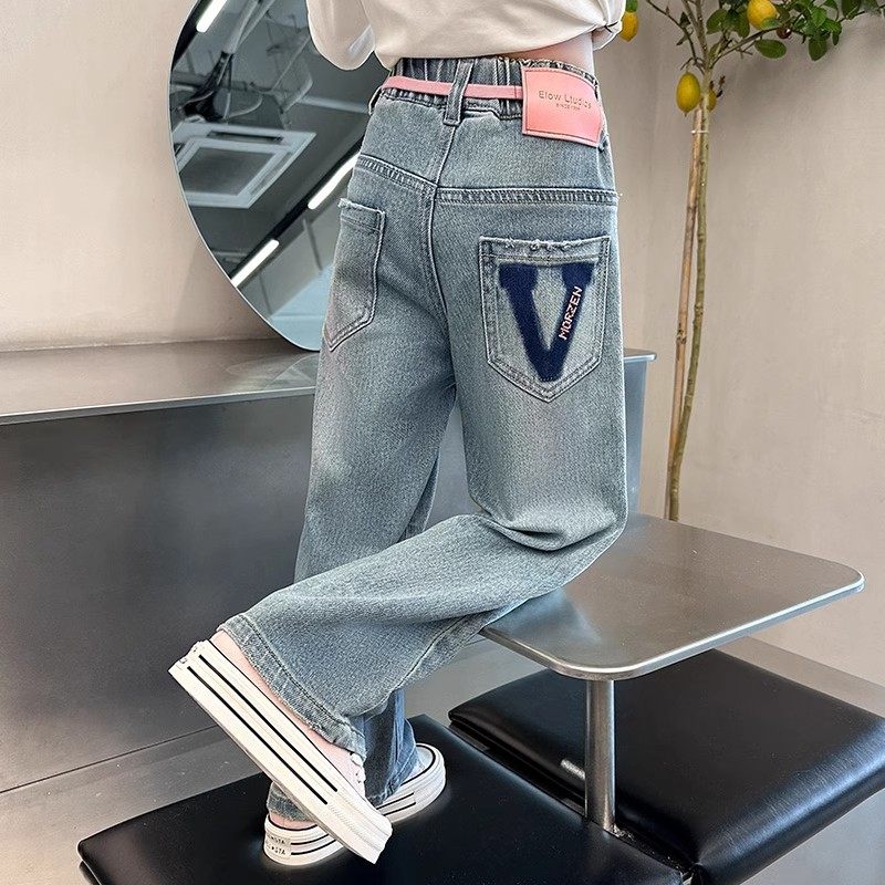 女童牛仔阔腿裤春秋装儿童薄款卡通直筒长裤子宽松休闲装中大童潮,童装/婴儿装/亲子装,儿童牛仔裤,淘宝优惠券,粉丝福利购,淘宝优惠卷