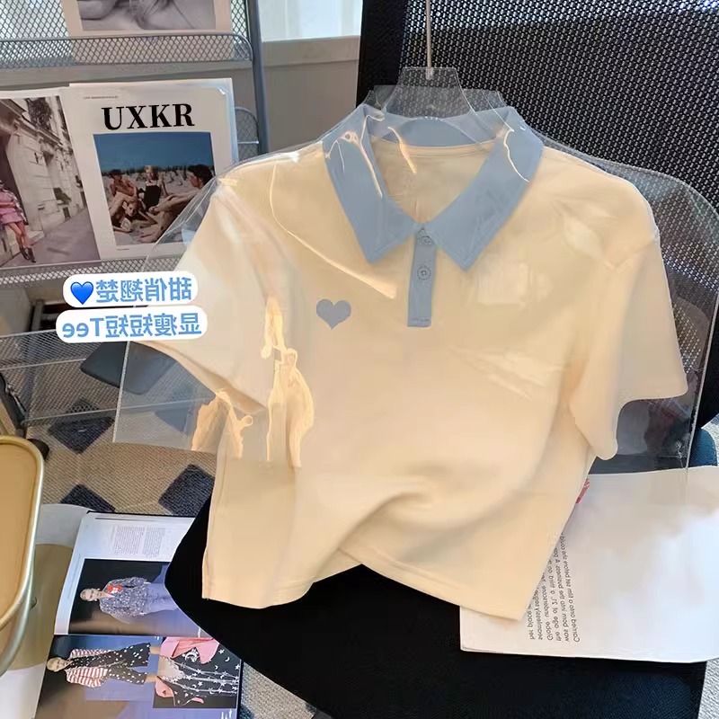 女童polo衫t恤短袖洋气刺绣爱心