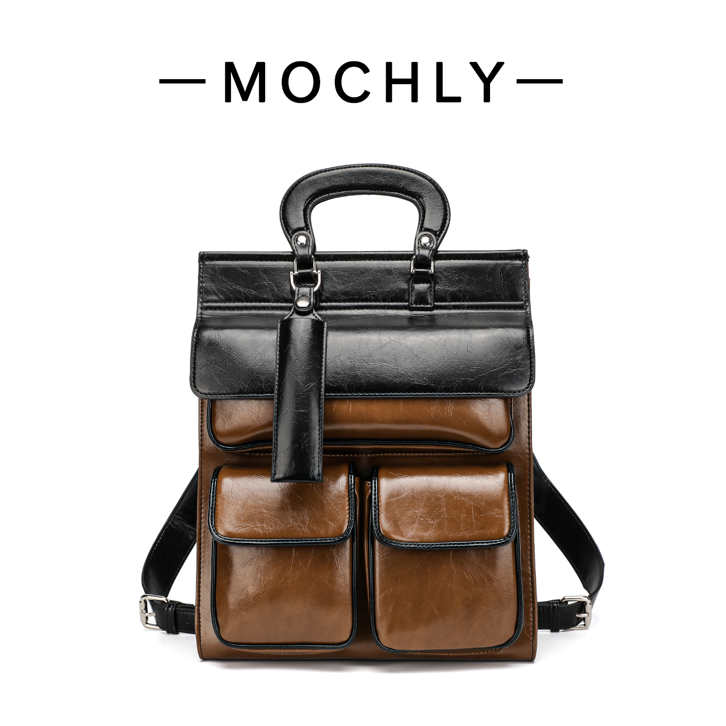 Mochly姆克莉皮质通勤撞色双肩包