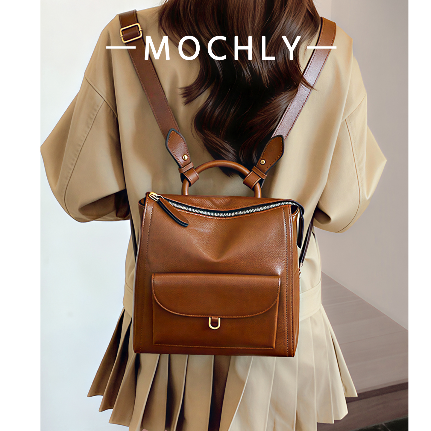Mochly姆克莉通勤皮质女士双肩包
